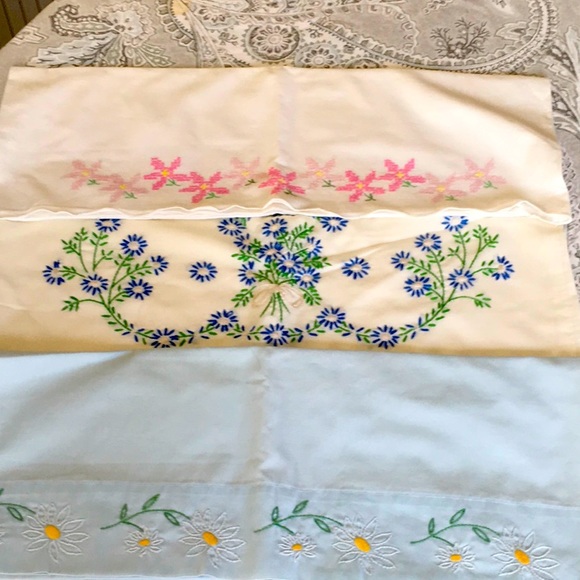 Bedding Vintage Embroidered Pillow Cases Poshmark